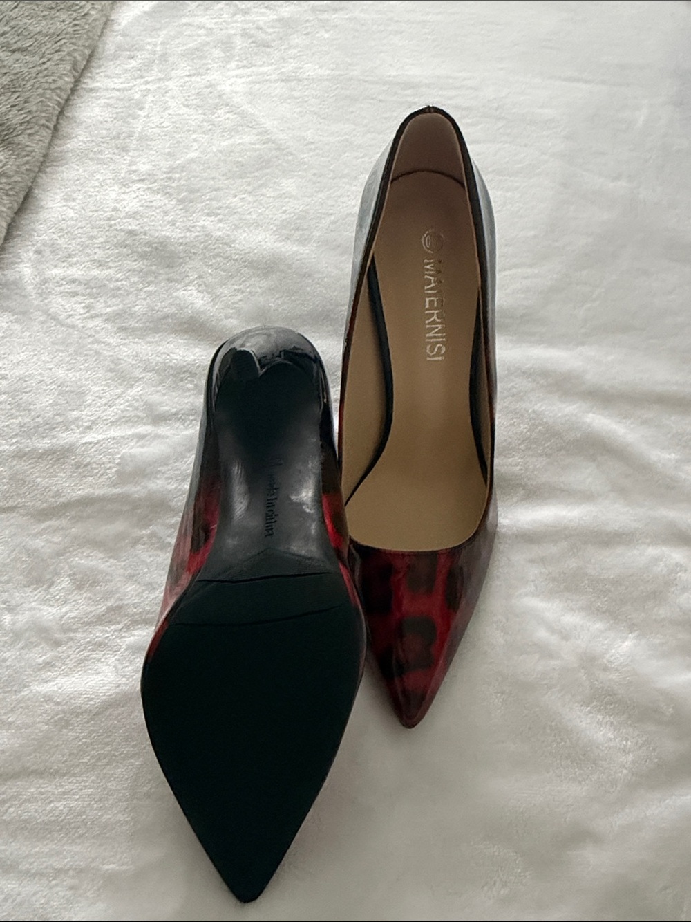 Red and Black Leopard Patent Stiletto Pumps - Women's High Heels - Picture 6 of 11